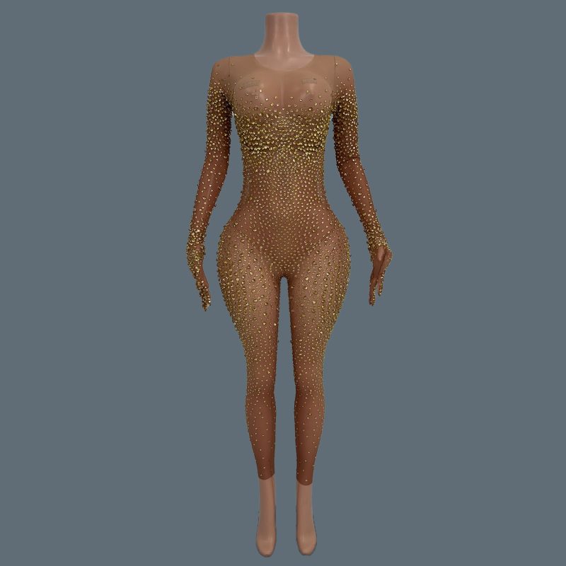 Sexy Stage Costume Full Rhinestones Gloves Sleeves Jumpsuit Evening Fashion Show Outfit Women Photoshoot Bodysuit Tiaotiaotang - Image 10