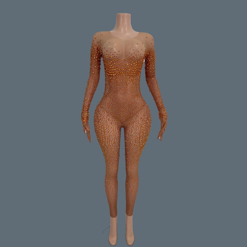 Sexy Stage Costume Full Rhinestones Gloves Sleeves Jumpsuit Evening Fashion Show Outfit Women Photoshoot Bodysuit Tiaotiaotang - Image 11