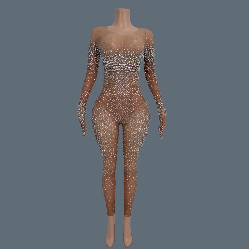 Sexy Stage Costume Full Rhinestones Gloves Sleeves Jumpsuit Evening Fashion Show Outfit Women Photoshoot Bodysuit Tiaotiaotang - Image 12