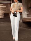 Elegant Jumpsuits & Rompers for Women O Nec Short Sleeve Beaded High Waisted Luxury Female Birthday Dinner Party Overalls Outfit