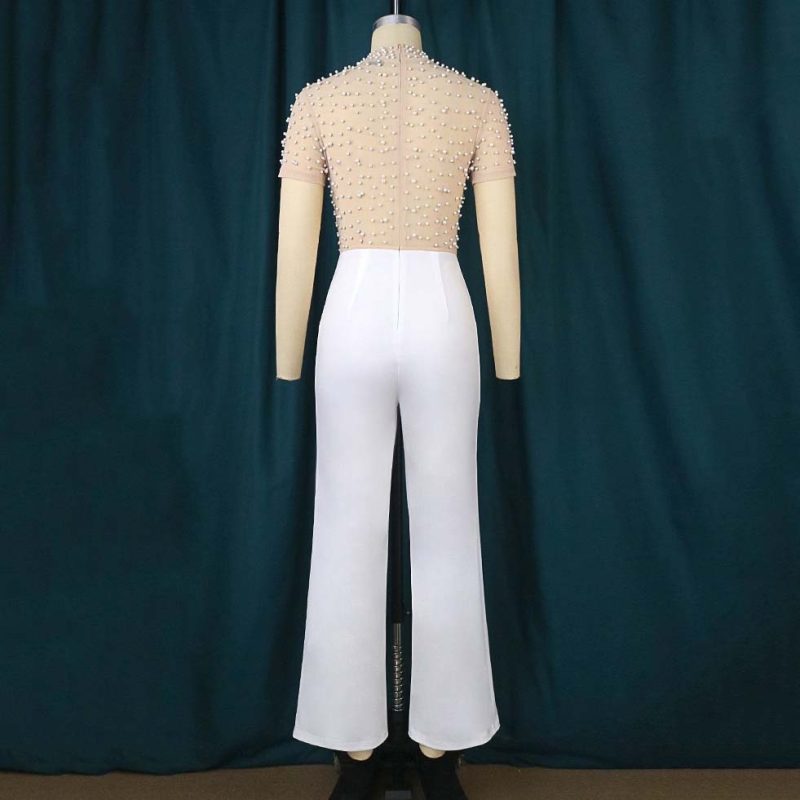 Elegant Jumpsuits & Rompers for Women O Nec Short Sleeve Beaded High Waisted Luxury Female Birthday Dinner Party Overalls Outfit - Image 3