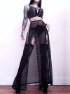 Goth Mesh Perspective Side Slit Skirt Lace Up Dark Punk Gothic Faldas Feminino Thin Summer Aesthetical