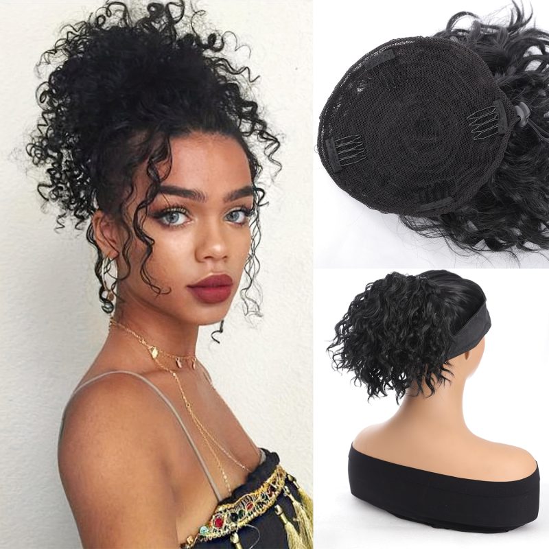 Messy Curly Bun Hairpieces Wavy Curly Short Synthetic Elastic Drawstring Loose Ponytail Extension For Women Daily Use