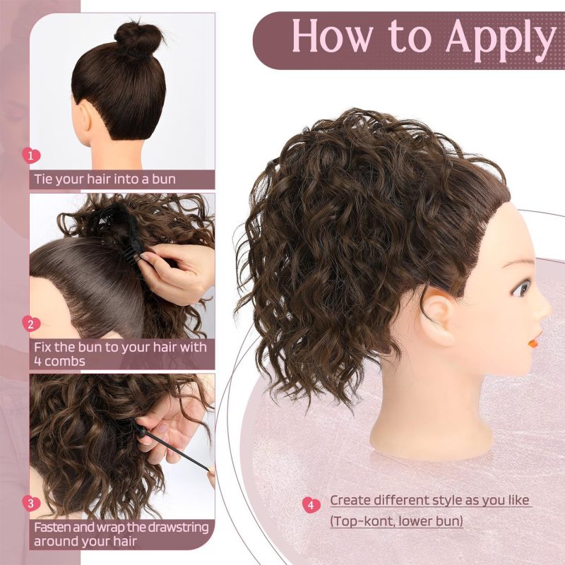 Messy Curly Bun Hairpieces Wavy Curly Short Synthetic Elastic Drawstring Loose Ponytail Extension For Women Daily Use - Image 2