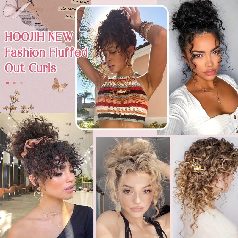 Messy Curly Bun Hairpieces Wavy Curly Short Synthetic Elastic Drawstring Loose Ponytail Extension For Women Daily Use - Image 5