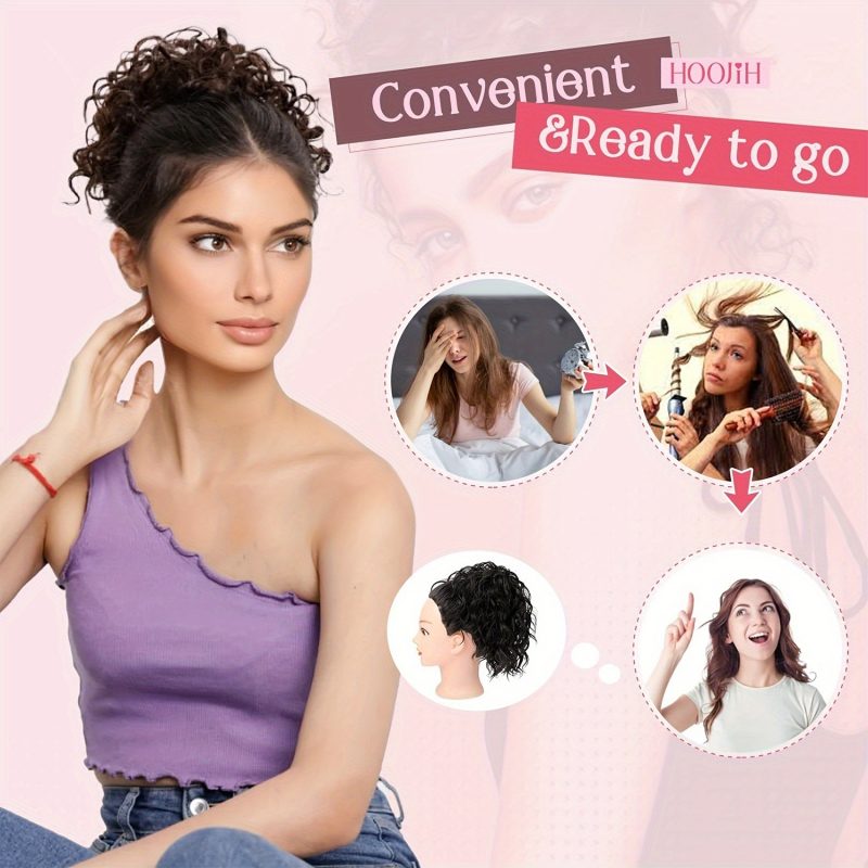 Messy Curly Bun Hairpieces Wavy Curly Short Synthetic Elastic Drawstring Loose Ponytail Extension For Women Daily Use - Image 6