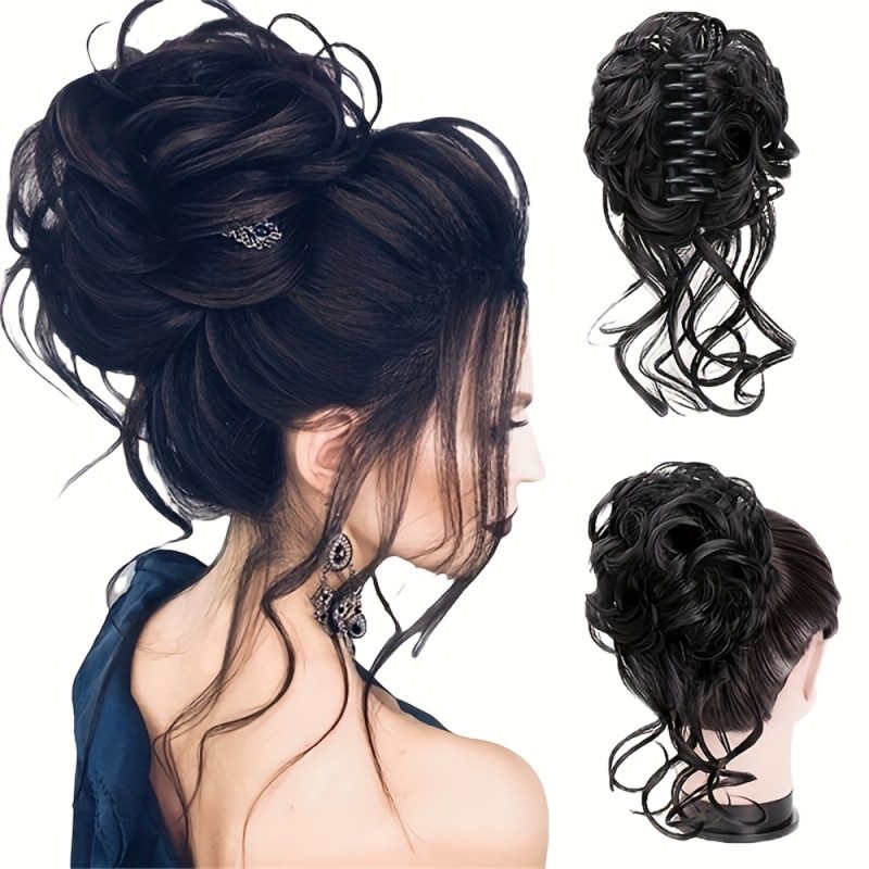 Synthetic Heat Resistant Fiber Curly Wavy Hair Messy Bun Chignon Claw Clip About 10 Inch For Women And Girls Daily Party Wedding - Image 4
