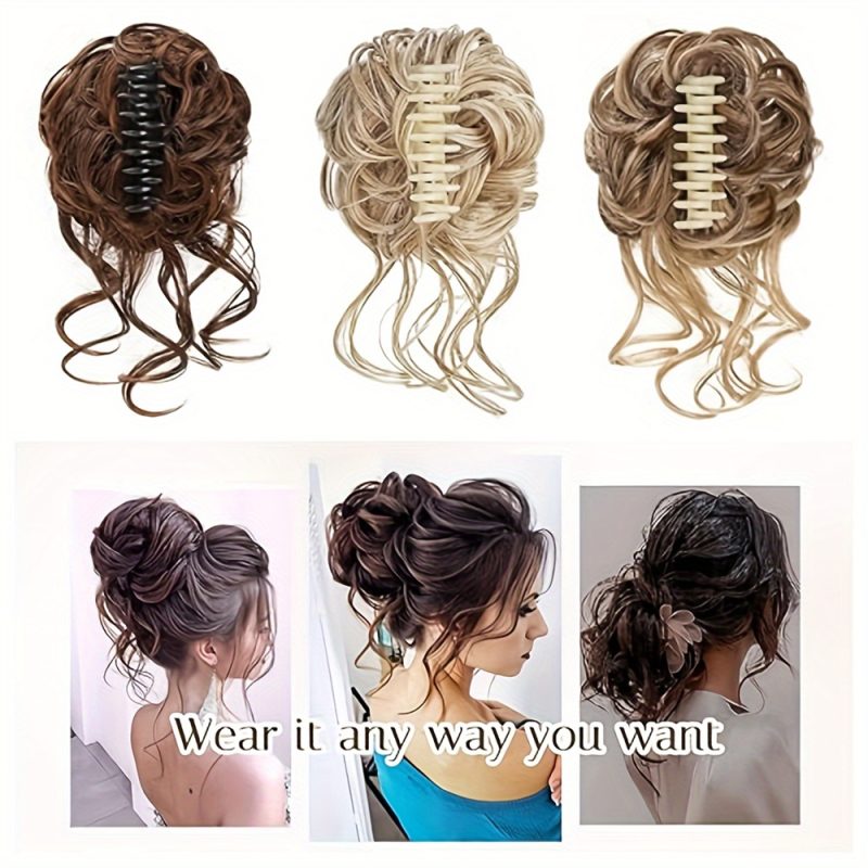 Synthetic Heat Resistant Fiber Curly Wavy Hair Messy Bun Chignon Claw Clip About 10 Inch For Women And Girls Daily Party Wedding - Image 6