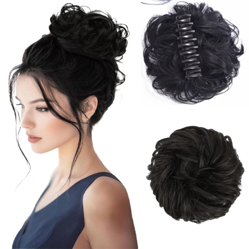 Synthetic Claw Messy Hair Bun Piece Short Curly Hair Natural Wavy Curly For Women Daily Use