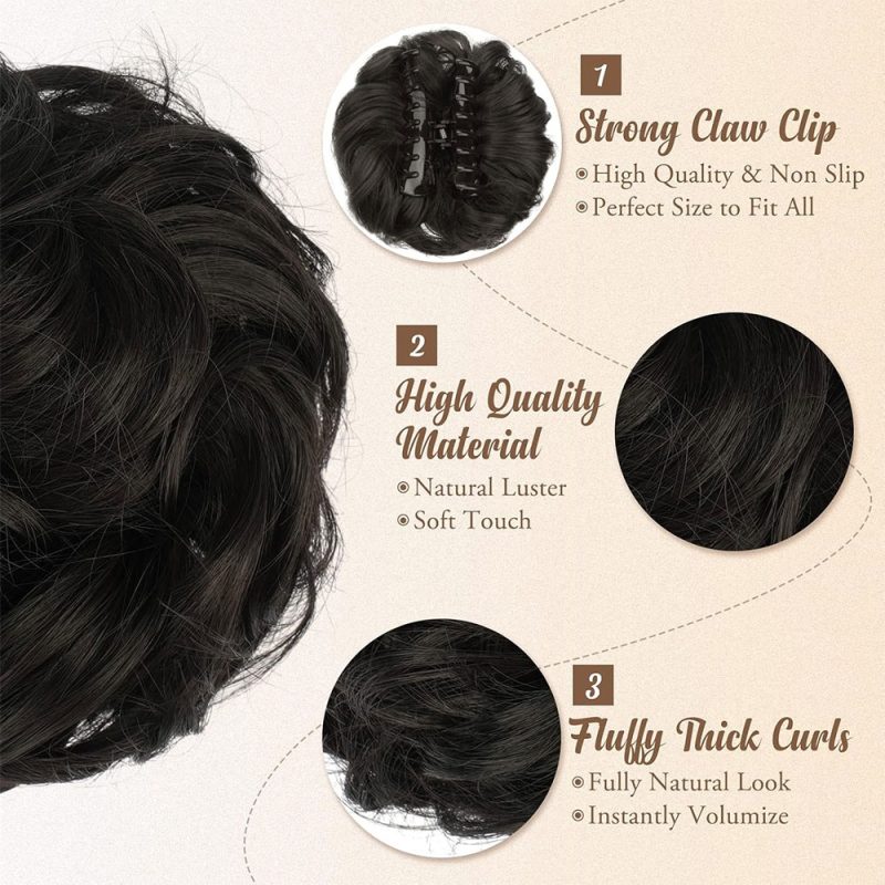 Synthetic Claw Messy Hair Bun Piece Short Curly Hair Natural Wavy Curly For Women Daily Use - Image 5