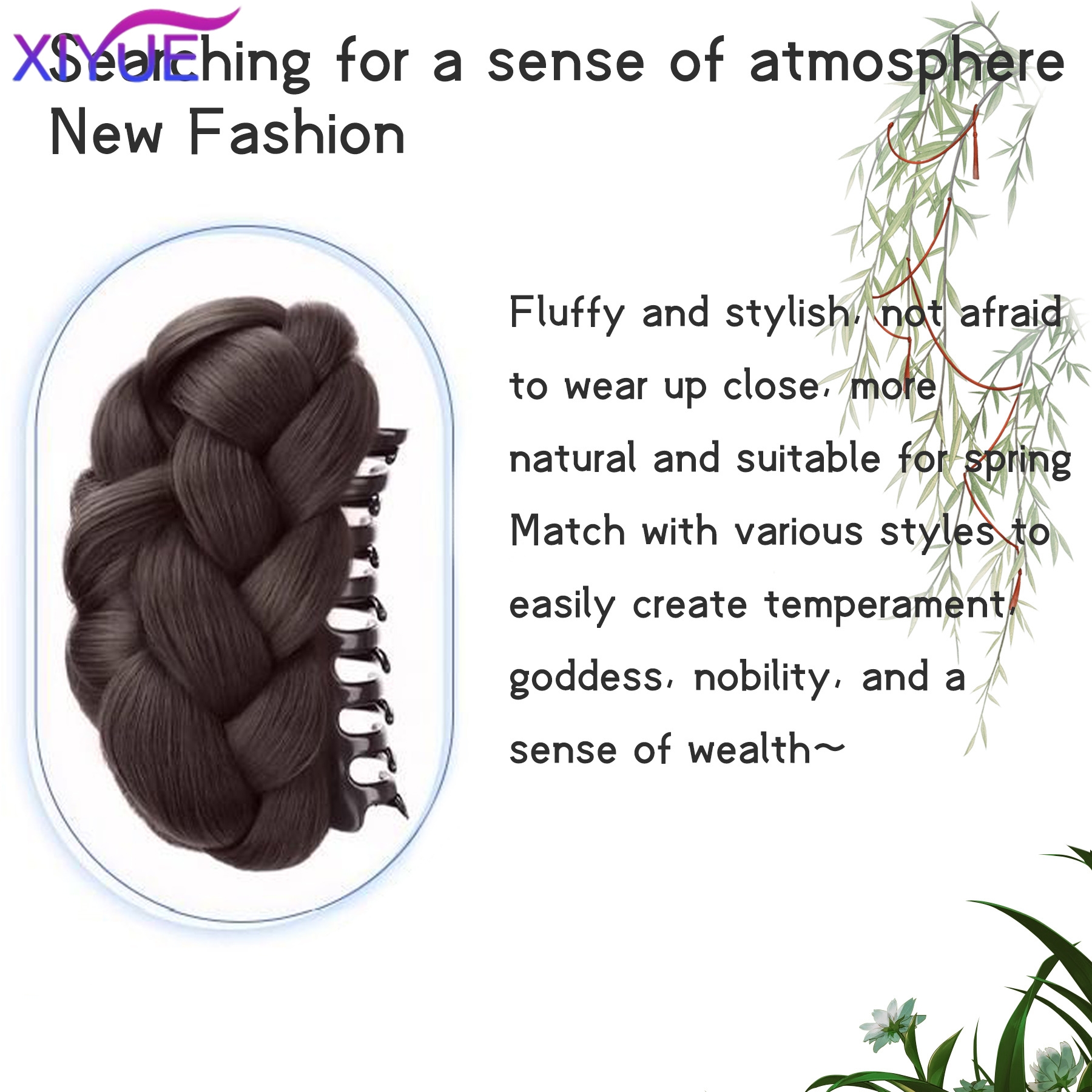 Synthetic Fried Dough Twists Pill Head Bun Female Grab Clip Flower Bud Head Fluffy Pan Hair Wig Bag Extension for Women - Image 2