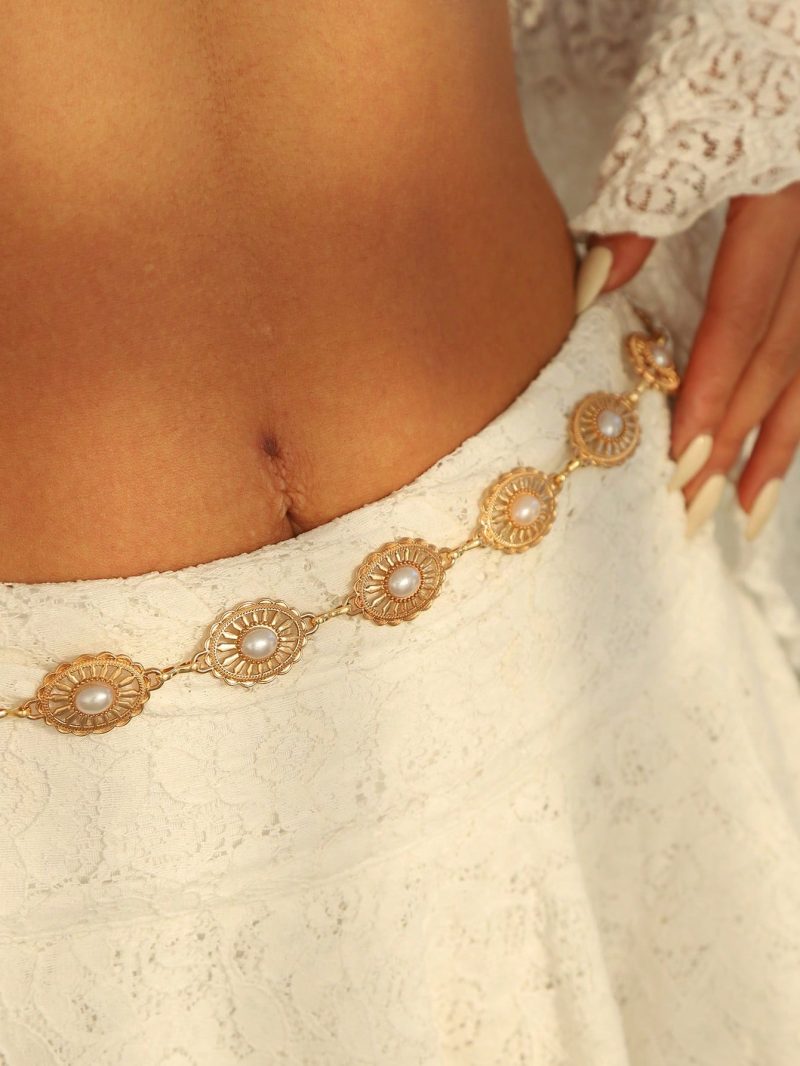 Fashionable High-End Pearl Waist Chain Gold Hollow Design Belt Perfect Festival Gift - Image 8
