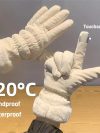 Ski Gloves Women Winter Fleece Thickened Warm Plush Cotton Waterproof Touch-Screen Gloves For Outdoor Riding Mountaineering