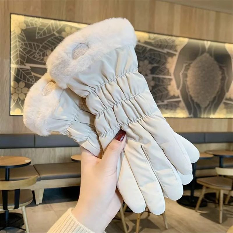 Ski Gloves Women Winter Fleece Thickened Warm Plush Cotton Waterproof Touch-Screen Gloves For Outdoor Riding Mountaineering - Image 3