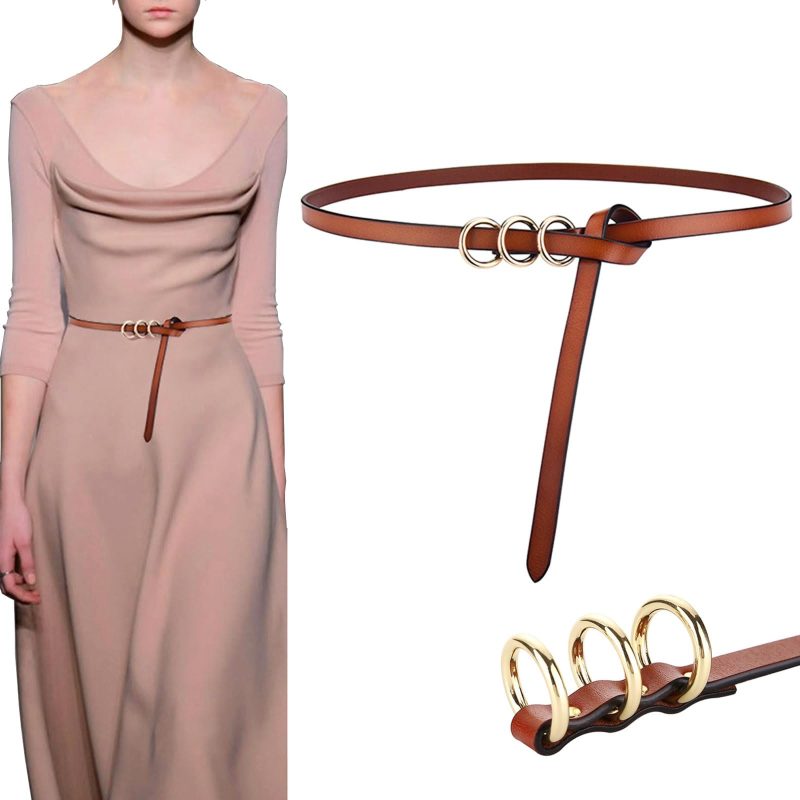 Fashion Genuine Leather Womens Waist Belt High-end Metal Buckle Belt Thin Womens Belts for Jeans Soft Leather Belt Adjust