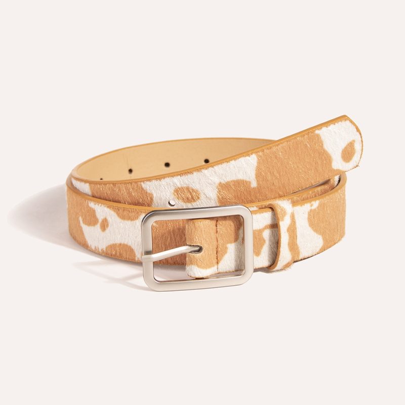 1pc Mao Mao Belt Millennium Style Retro Square Buckle Cow Pattern Fake Ma Mao PU Women's Belt Versatile Belt Jeans Pants Belt - Image 2
