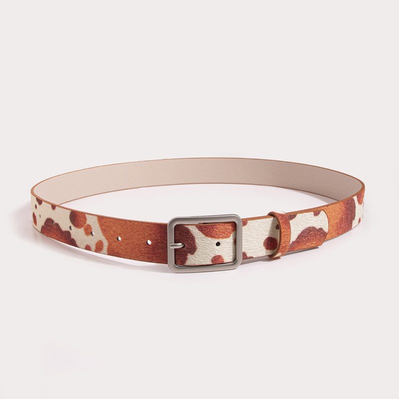 1pc Mao Mao Belt Millennium Style Retro Square Buckle Cow Pattern Fake Ma Mao PU Women's Belt Versatile Belt Jeans Pants Belt - Image 6