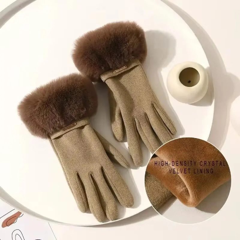 Winter Women Keep Warm Plus Velvet Touch Screen Thicken Plush Wrist Suede Gloves Fashion Personality Elegant Drive Cycling - Image 4