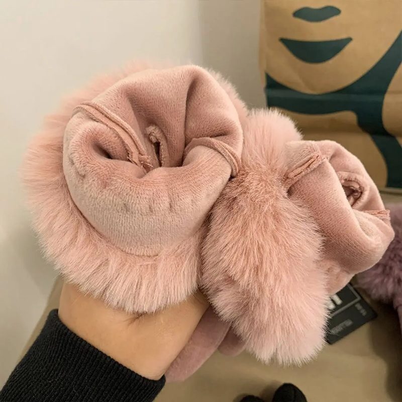 Winter Women Keep Warm Plus Velvet Touch Screen Thicken Plush Wrist Suede Gloves Fashion Personality Elegant Drive Cycling - Image 5