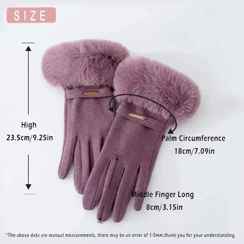 Winter Women Keep Warm Plus Velvet Touch Screen Thicken Plush Wrist Suede Gloves Fashion Personality Elegant Drive Cycling - Image 6