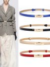 Fashion Patent Leather Women Skinny Leather Belt Thin Cinch Waist with Alloy Buckle for Ladies Wedding Dress Decoration