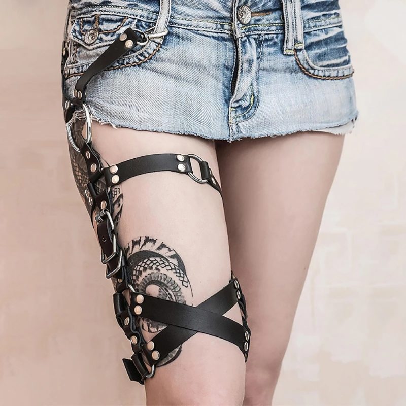 Fashion Leather Leg Harness Steampunk Stud Decor Harness Side Thigh Garter Belt-Travel Beach belt For Women Clothing Accessories - Image 5