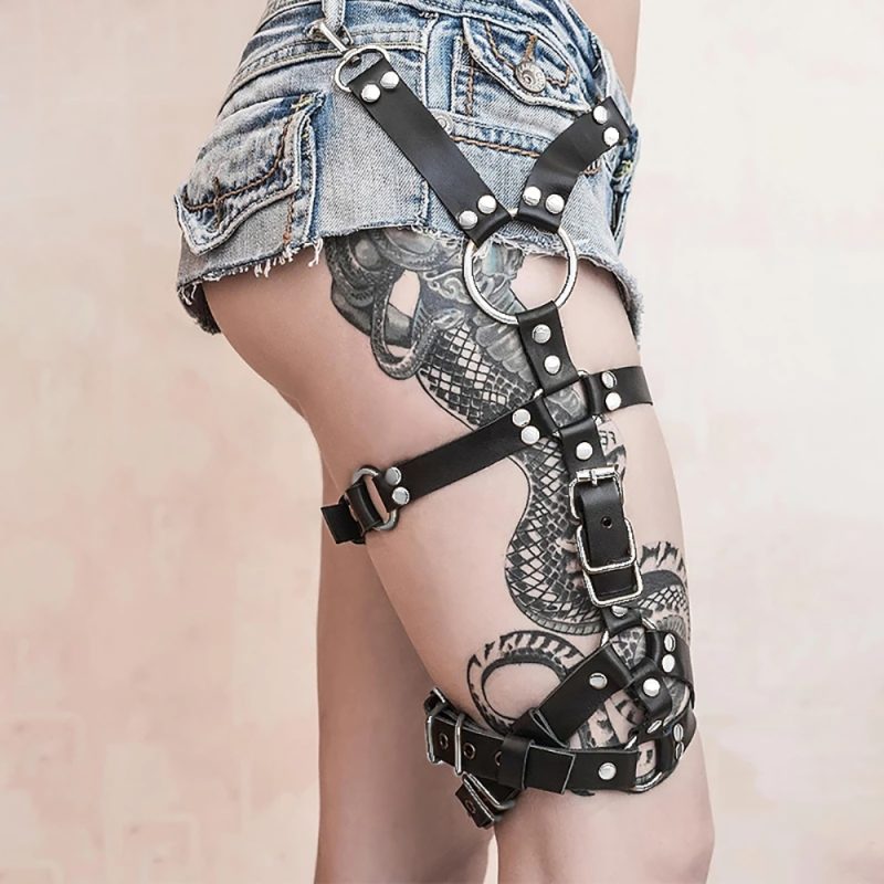 Fashion Leather Leg Harness Steampunk Stud Decor Harness Side Thigh Garter Belt-Travel Beach belt For Women Clothing Accessories - Image 6