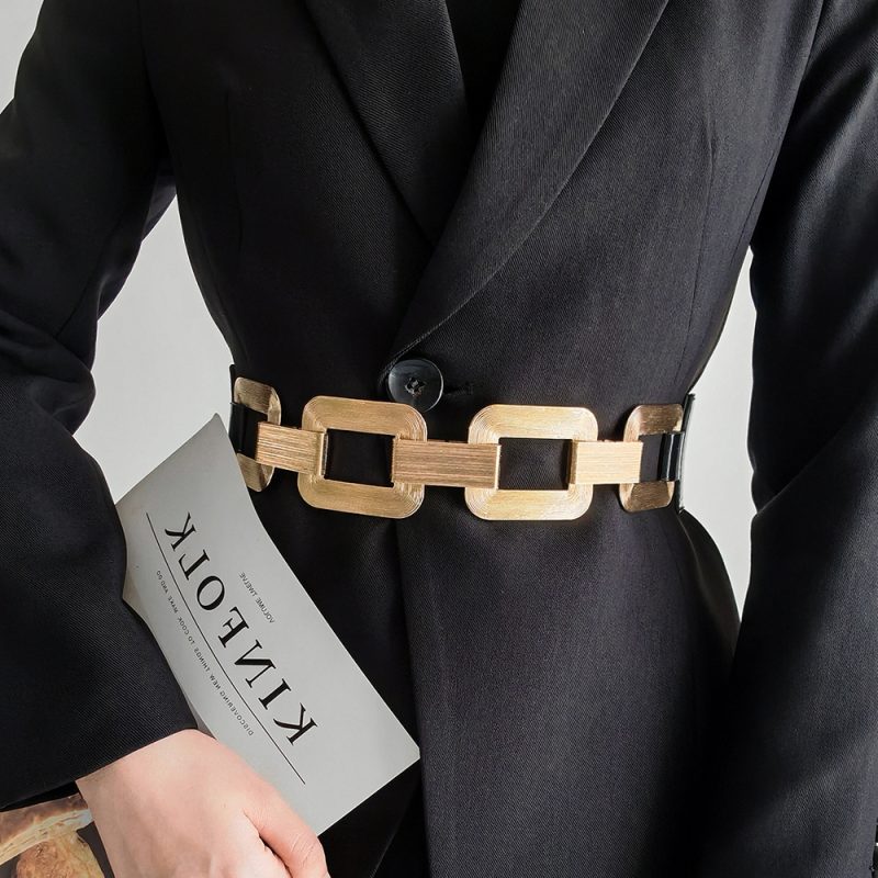 Fashion Female Metal Chain Elastic Waistband Fine Cummerbund Cinch Belt for Women Dress Coat Clothing Accessories
