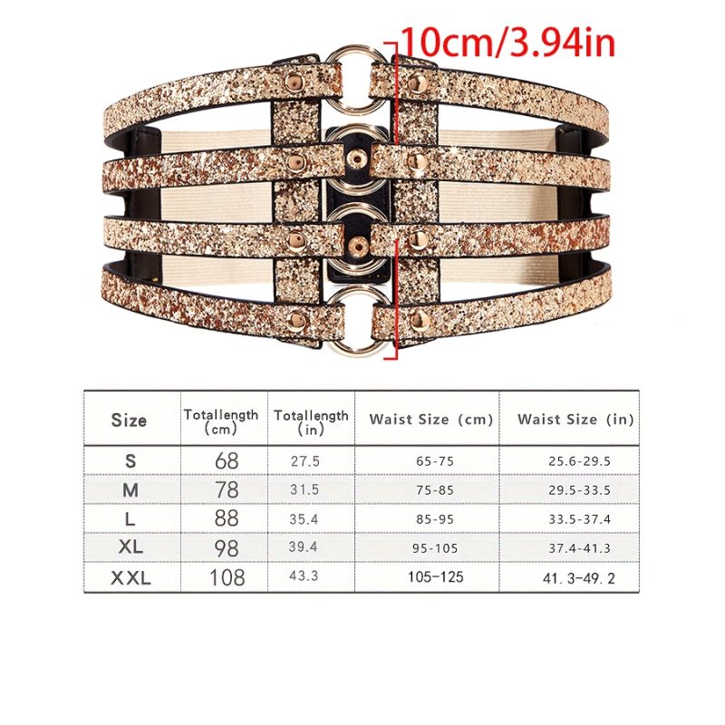 Women's golden stretch belt stylish look with dress party waist cover 4 row loop buckle decorative hollow belt - Image 7