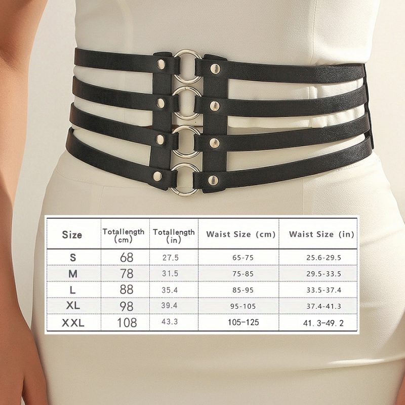 Women's golden stretch belt stylish look with dress party waist cover 4 row loop buckle decorative hollow belt - Image 8
