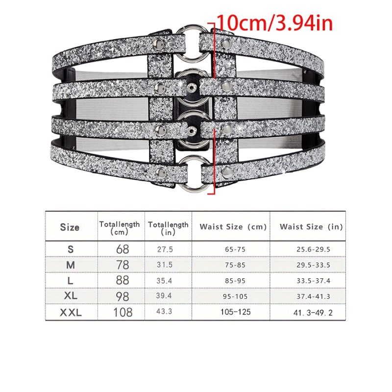 Women's golden stretch belt stylish look with dress party waist cover 4 row loop buckle decorative hollow belt - Image 9