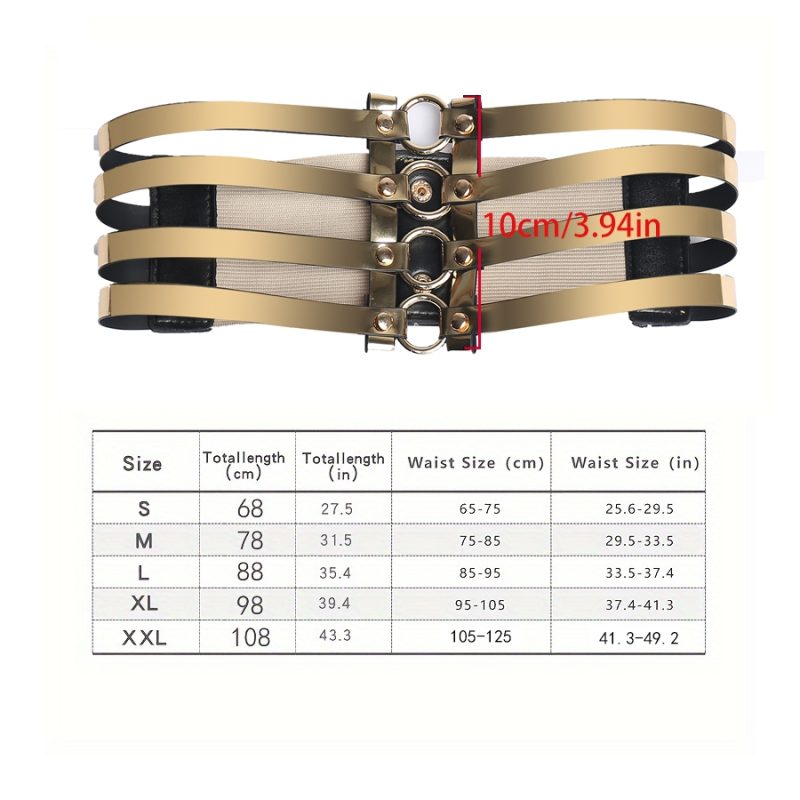 Women's golden stretch belt stylish look with dress party waist cover 4 row loop buckle decorative hollow belt - Image 11