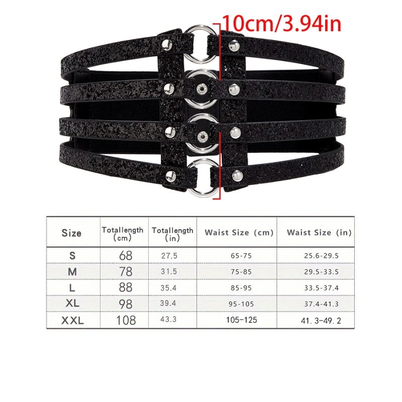 Women's golden stretch belt stylish look with dress party waist cover 4 row loop buckle decorative hollow belt - Image 12
