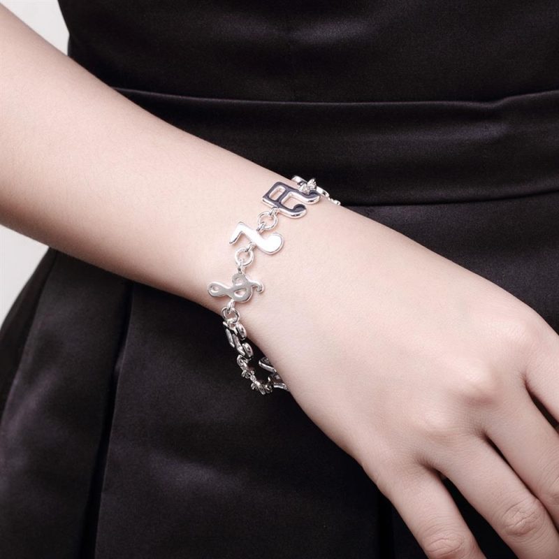 Hot fine musical note chain 925 Sterling Silver Bracelets for women Wedding party girl student Christmas Gifts fashion Jewelry - Image 2