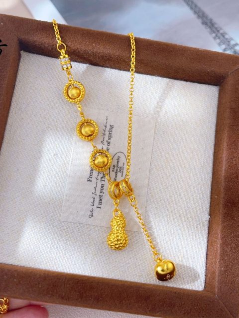 Luxurious 9999 24K real gold good persimmon necklace high-end fashion versatile women summer necklace gift for girlfriend
