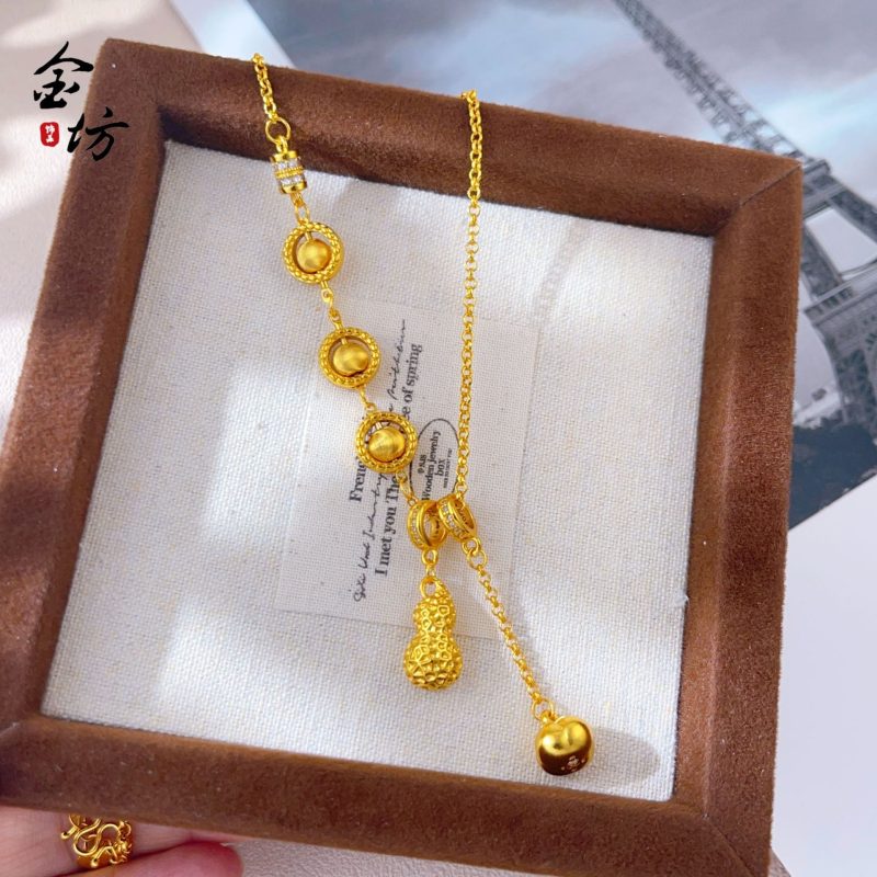 Luxurious 9999 24K real gold good persimmon necklace high-end fashion versatile women summer necklace gift for girlfriend