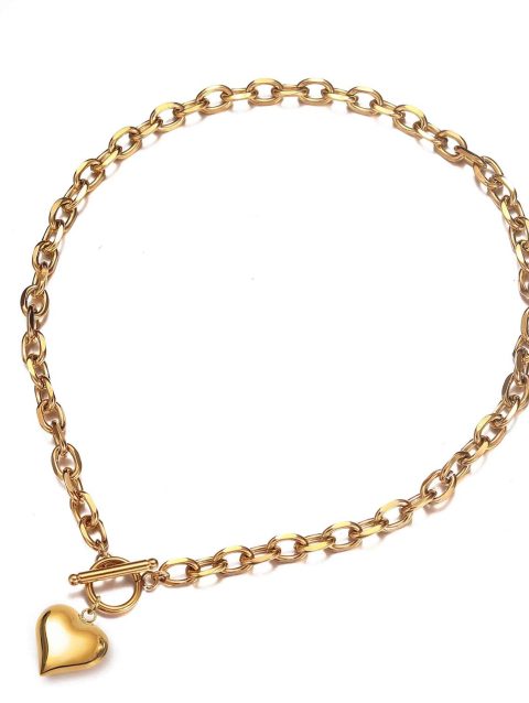 New Design Stainless Steel Puffy Heart Pendant Necklaces For Women Toggle Choker Necklaces Fashion Jewelry