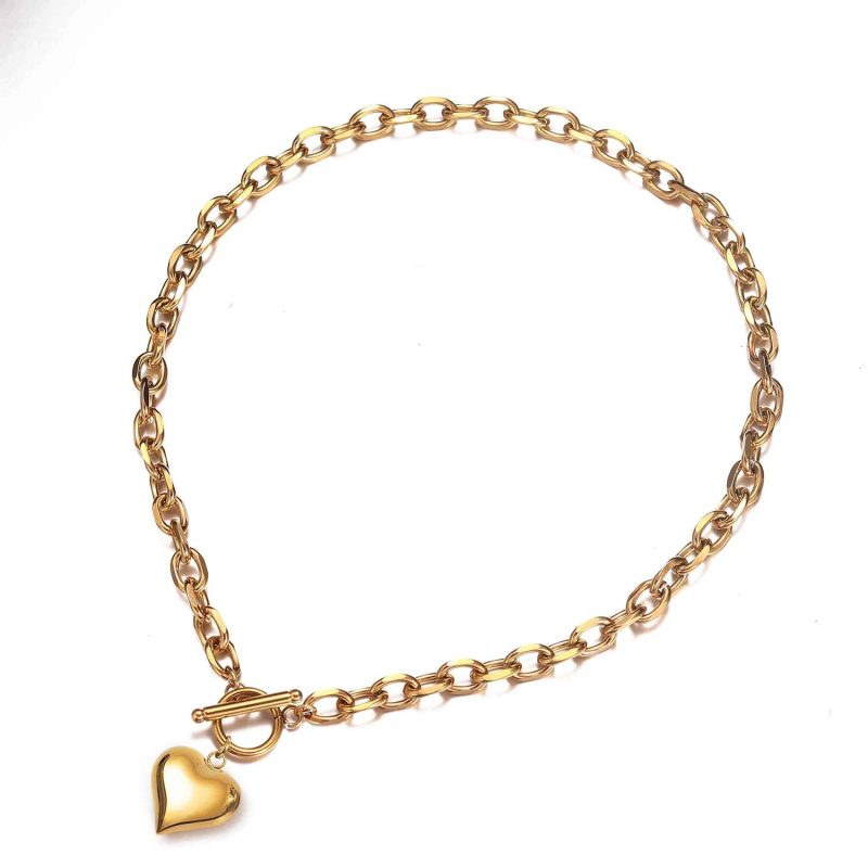 New Design Stainless Steel Puffy Heart Pendant Necklaces For Women Toggle Choker Necklaces Fashion Jewelry