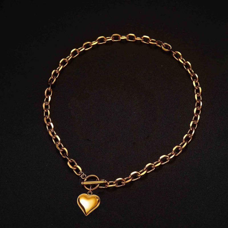 New Design Stainless Steel Puffy Heart Pendant Necklaces For Women Toggle Choker Necklaces Fashion Jewelry - Image 3