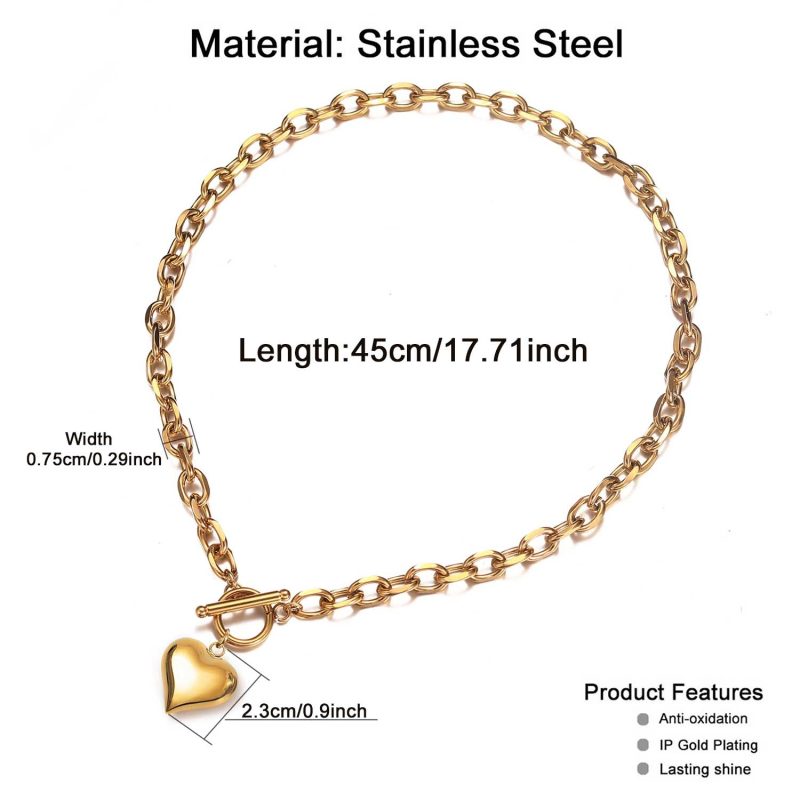 New Design Stainless Steel Puffy Heart Pendant Necklaces For Women Toggle Choker Necklaces Fashion Jewelry - Image 4