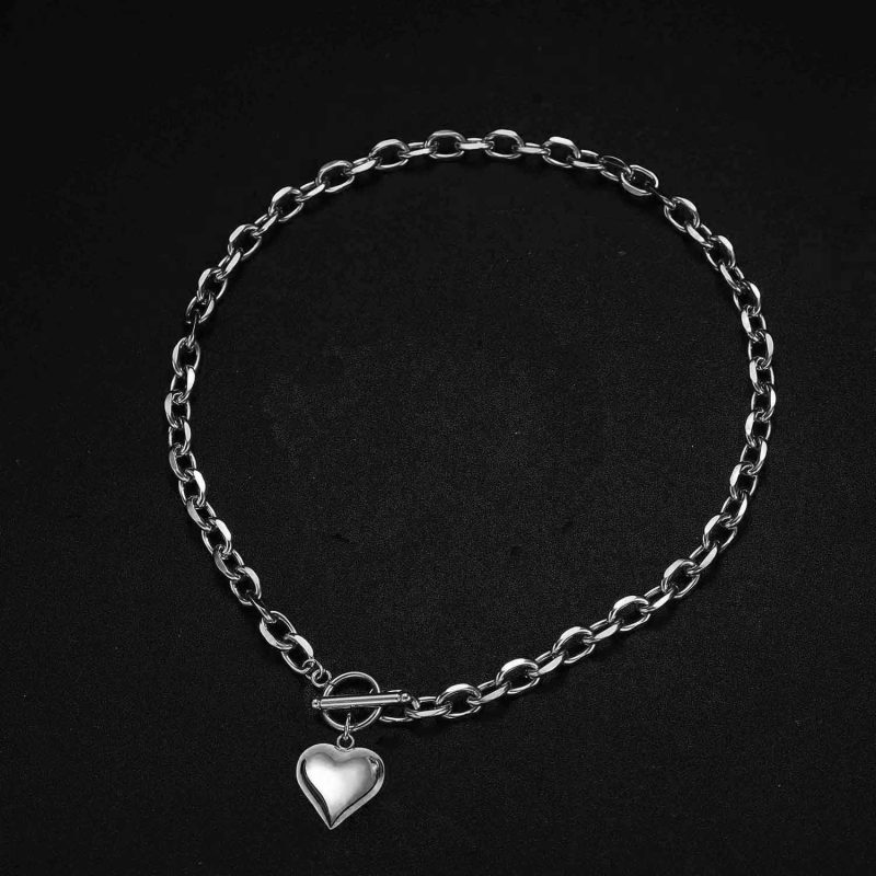 New Design Stainless Steel Puffy Heart Pendant Necklaces For Women Toggle Choker Necklaces Fashion Jewelry - Image 5