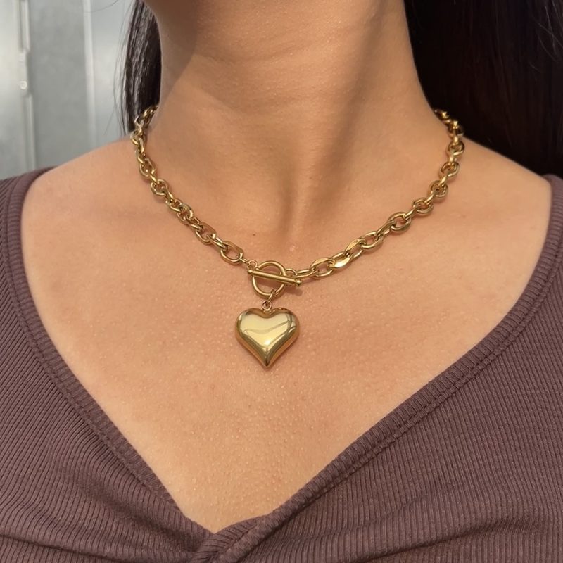 New Design Stainless Steel Puffy Heart Pendant Necklaces For Women Toggle Choker Necklaces Fashion Jewelry - Image 6