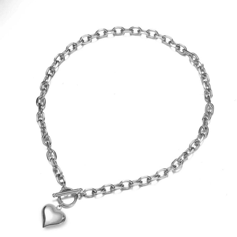 New Design Stainless Steel Puffy Heart Pendant Necklaces For Women Toggle Choker Necklaces Fashion Jewelry - Image 7