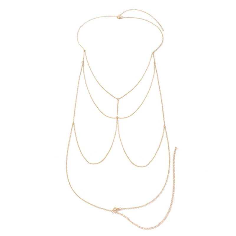 MinaMaMa Multilyaer Stainless Steel Crossover Chain Body Chain For Women Sexy Bikini Waist Chain Bra Body Jewelry