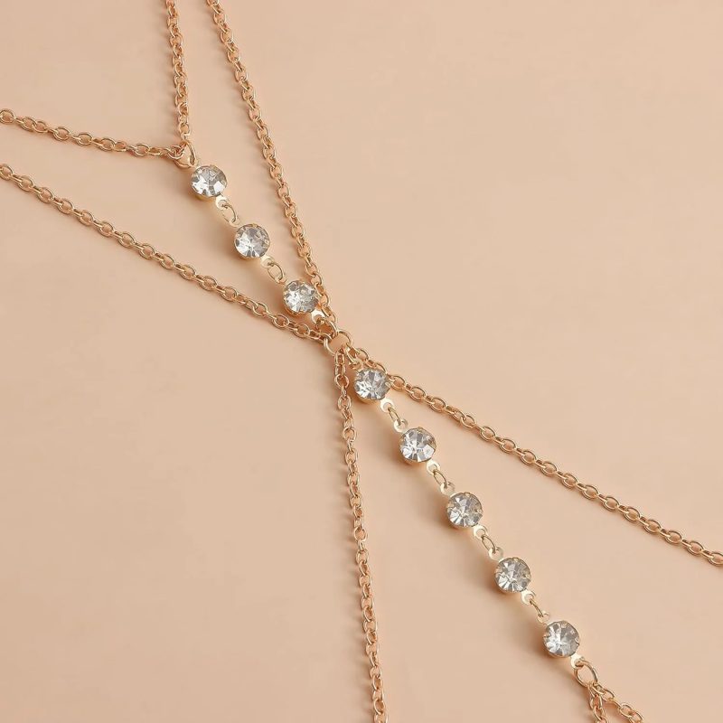 Summer Beach Crystal Belly Waist Chain, 26‘’ Sexy Body Chains for Women, Layered Rhinestone Crossover Bikini Bra Body Jewelry - Image 2