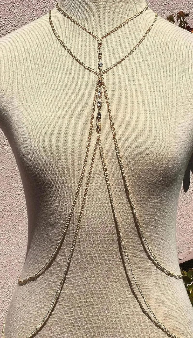 Summer Beach Crystal Belly Waist Chain, 26‘’ Sexy Body Chains for Women, Layered Rhinestone Crossover Bikini Bra Body Jewelry - Image 6