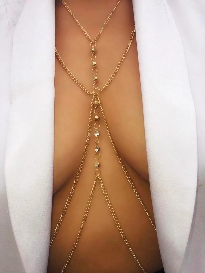 Summer Beach Crystal Belly Waist Chain, 26‘’ Sexy Body Chains for Women, Layered Rhinestone Crossover Bikini Bra Body Jewelry - Image 7