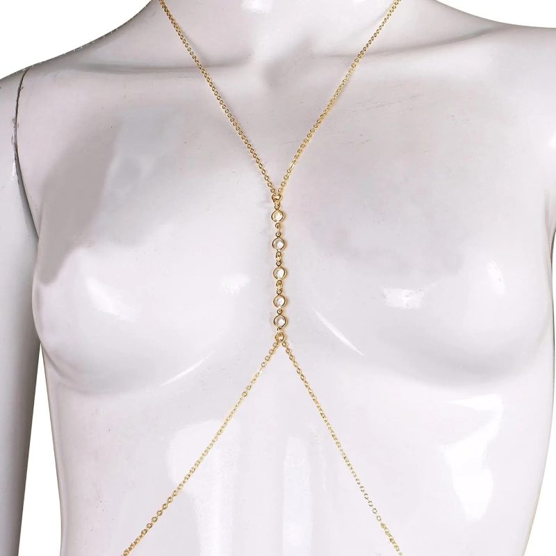 Summer Beach Crystal Belly Waist Chain, 26 Inches Body Chains for Women, Layered Rhinestone Crossover Bikini Bra Body Jewelry - Image 2