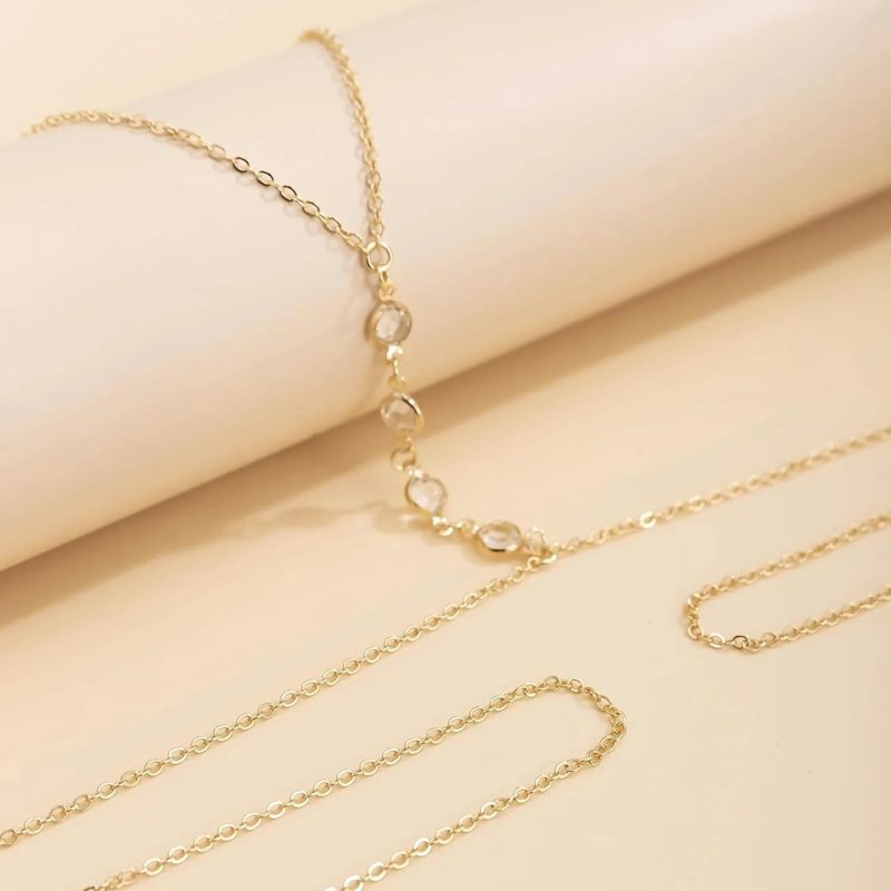 Summer Beach Crystal Belly Waist Chain, 26 Inches Body Chains for Women, Layered Rhinestone Crossover Bikini Bra Body Jewelry - Image 5