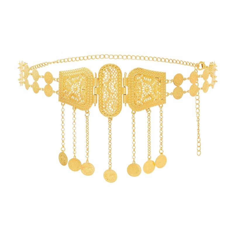 Fashion Gypsy Small Two-Layer Coin Chain Hollow Out Flower Pattern Long Coin Tassel Body Belly Chains for Women Party Jewelry